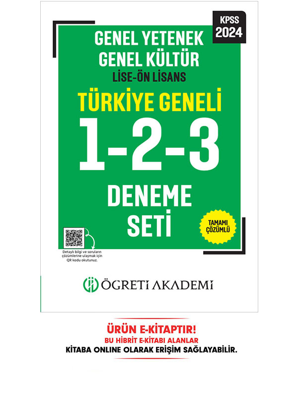 2024 KPSS Genel Yetenek Genel Kültür Lise-Ön Lisans Tamamı Çözümlü Türkiye Geneli 1-2-3 (3'lü Deneme Seti) E-Kitap